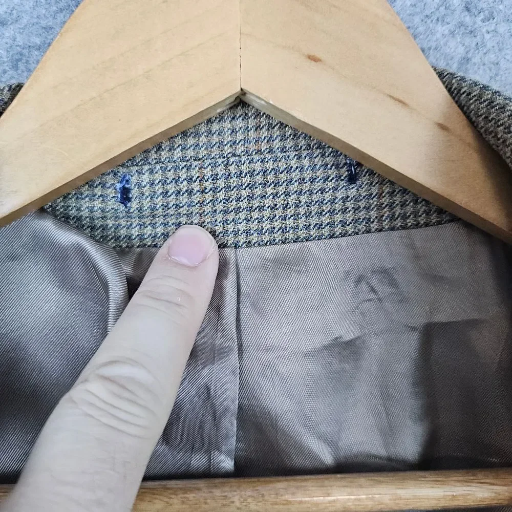 Lauren Ralph Lauren Men's Blazer Size 42L Beige Houndstooth Windowpane Silk/Wool